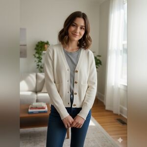 J. Crew Women's Cream Button-Up Cardigan